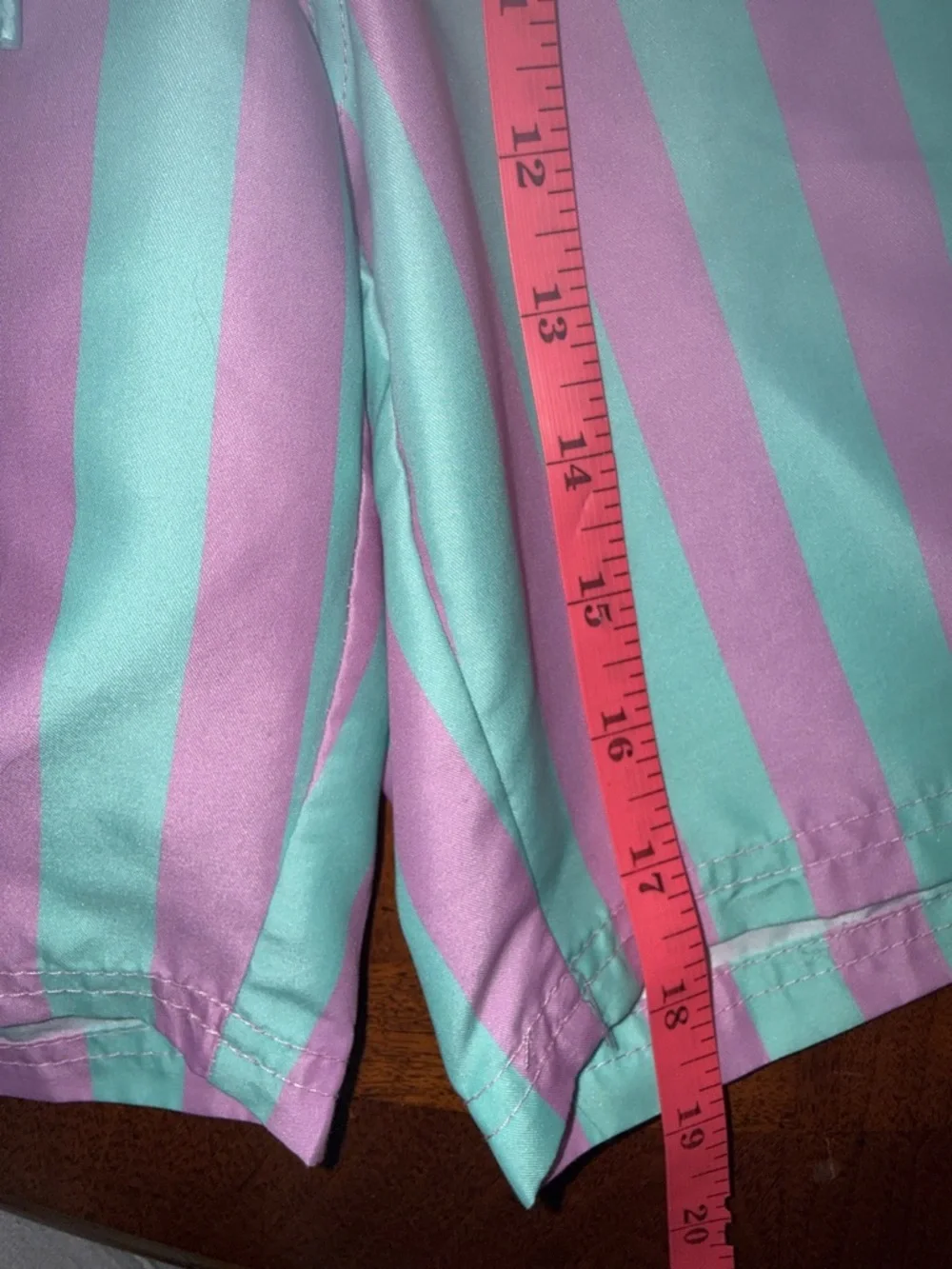 MAD Engine Men’s Swim Trunks Medium Pink Mint Stripe Retro Beach Shorts Lined